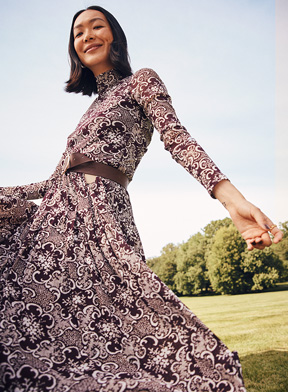 long sleeve polka dot dress Mac Duggal Women's Charmeuse V Neck Midi - Multi - Size 16 Atelier Versace Spring Summer upload-20250106 Color:orchid balanced by the movement